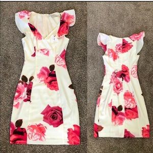 Ruffled Floral White and Pink Dress